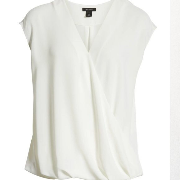 Halogen White Draped V-Neck Top - Picture 1 of 5